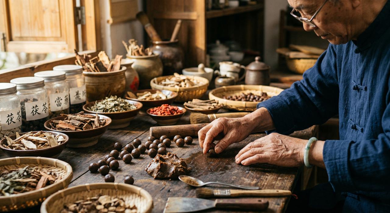 Handcrafting herbal beads in the studio
